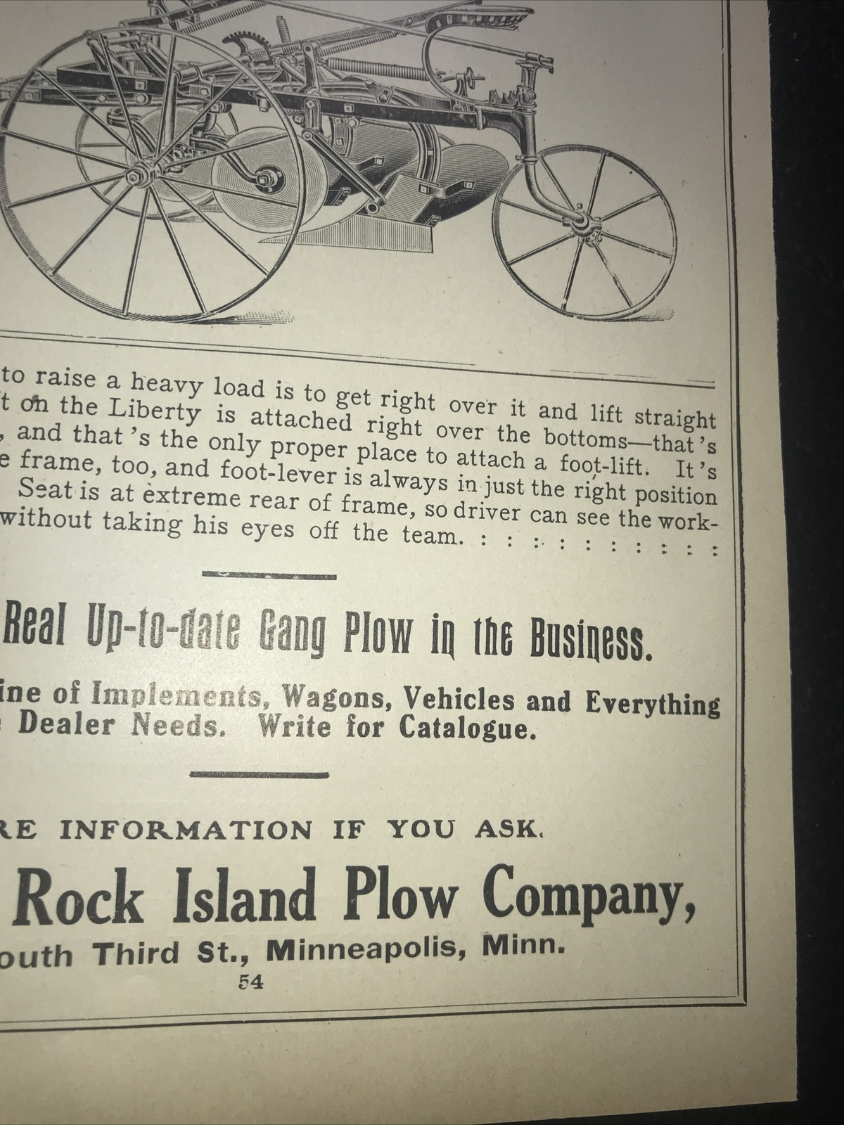 1908 Rock Island Liberty Gang Plow Farm Advertising – Minneapolis – Minnesota