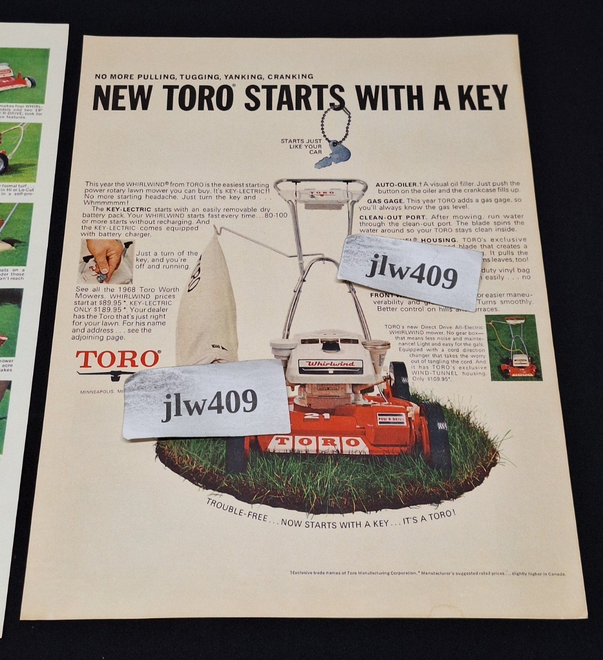 1966 1968 TORO LAWN MOWER Original Print Ads Magazine
