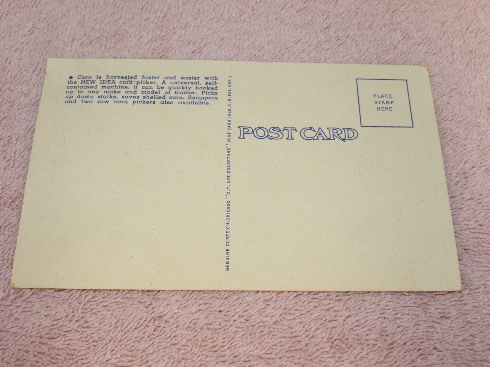 Vtg New Idea One Row Corn Picker Postcard Advertising