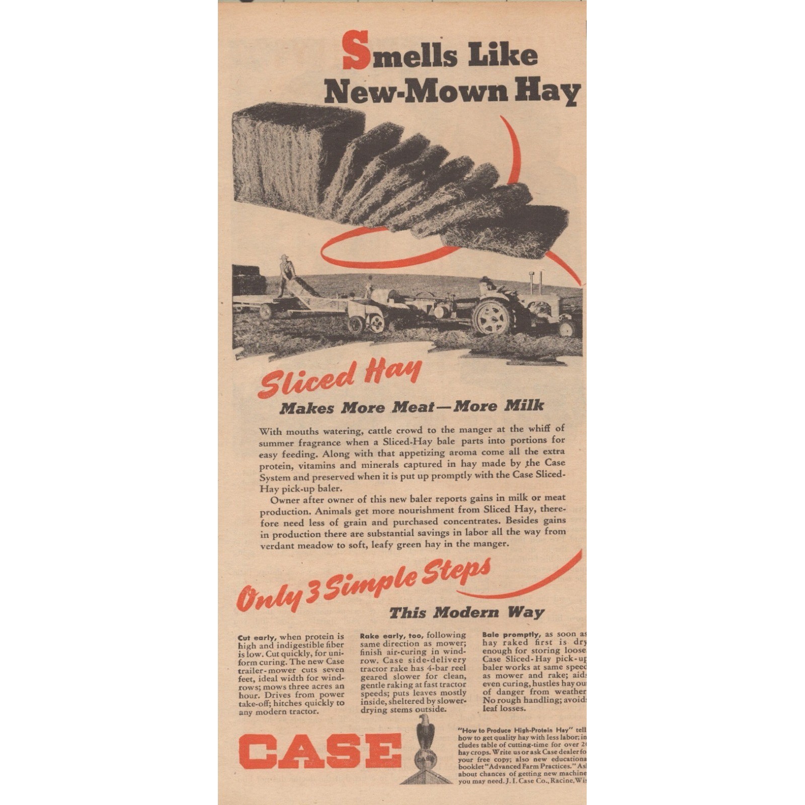 1945 Print Ad Case Sliced Hay Baler Tractor Farm Equipment Livestock Feed