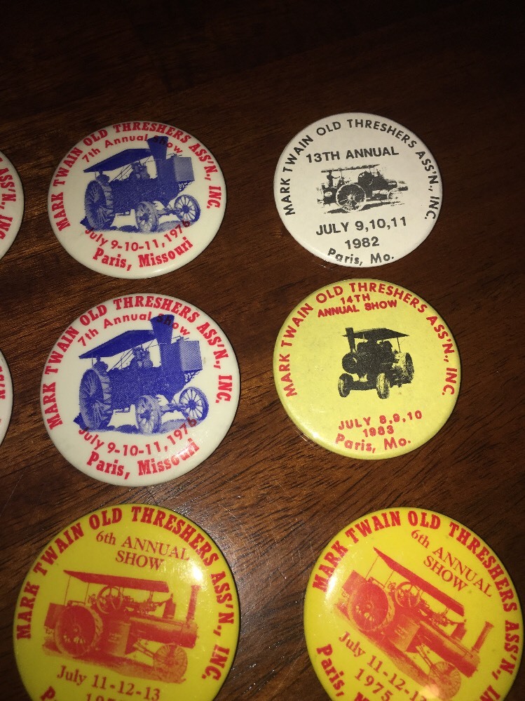 Lot 12 70s-80s Paris MO Mark Twain Old Threshers Assn Festival Souvenir Pinbacks