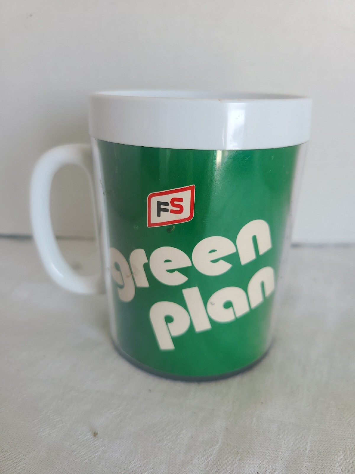 VTG. Thermo-Serv FS Seed Corn « Green Plan » Plastic Insulated Coffee Mug Cup;USA