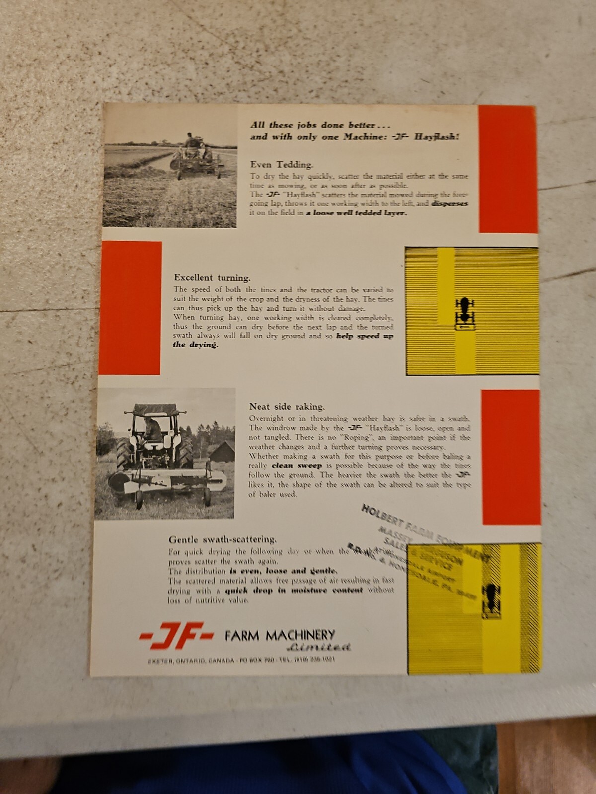 VINTAGE JF COMBINED HAYMAKER SALES BROCHURE FLYER Farm ADVERTISING