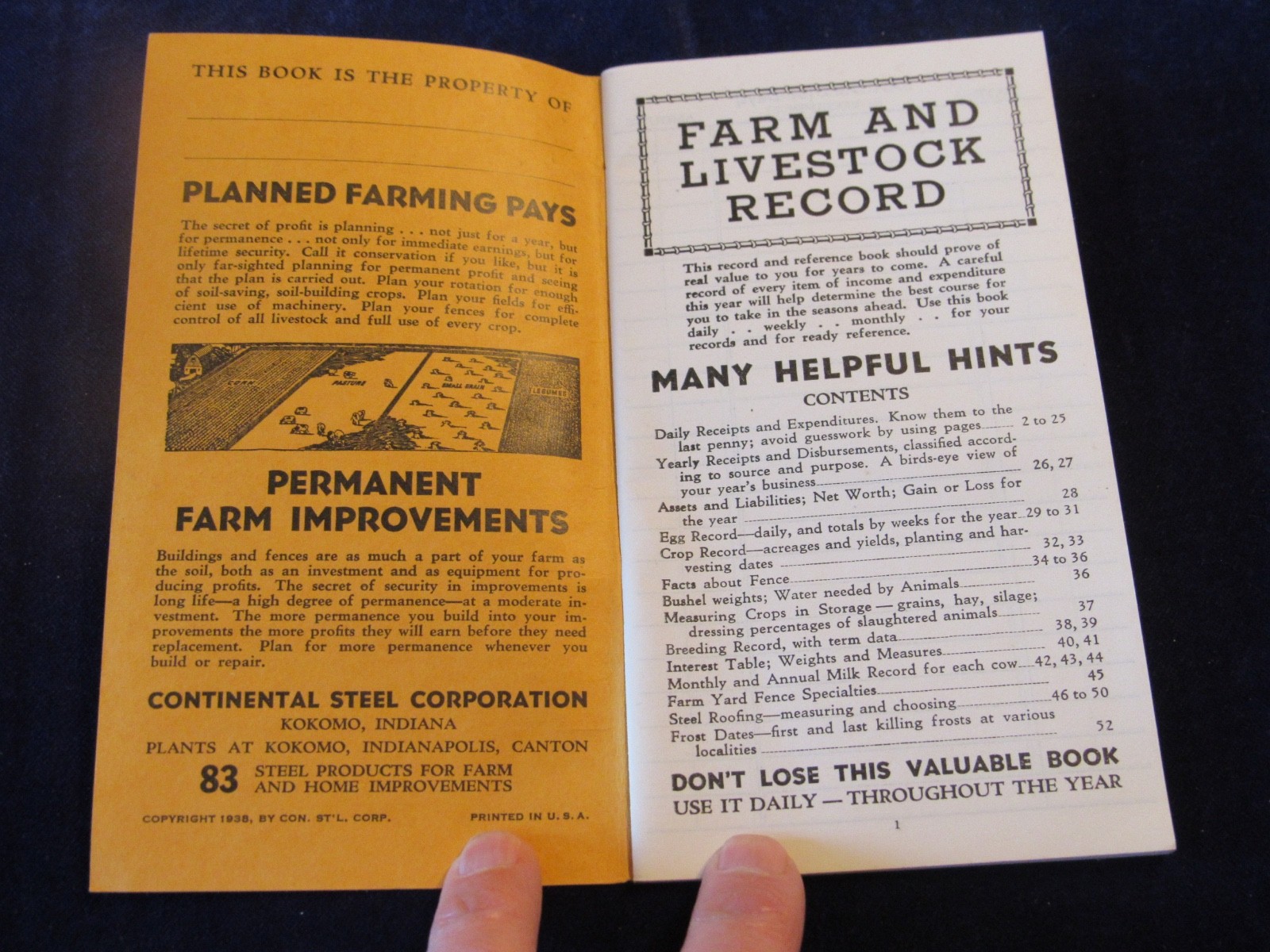 Vtg 1939 Farm & Livestock Live Stock Record Book Little Rock Lumber Alma MI C637