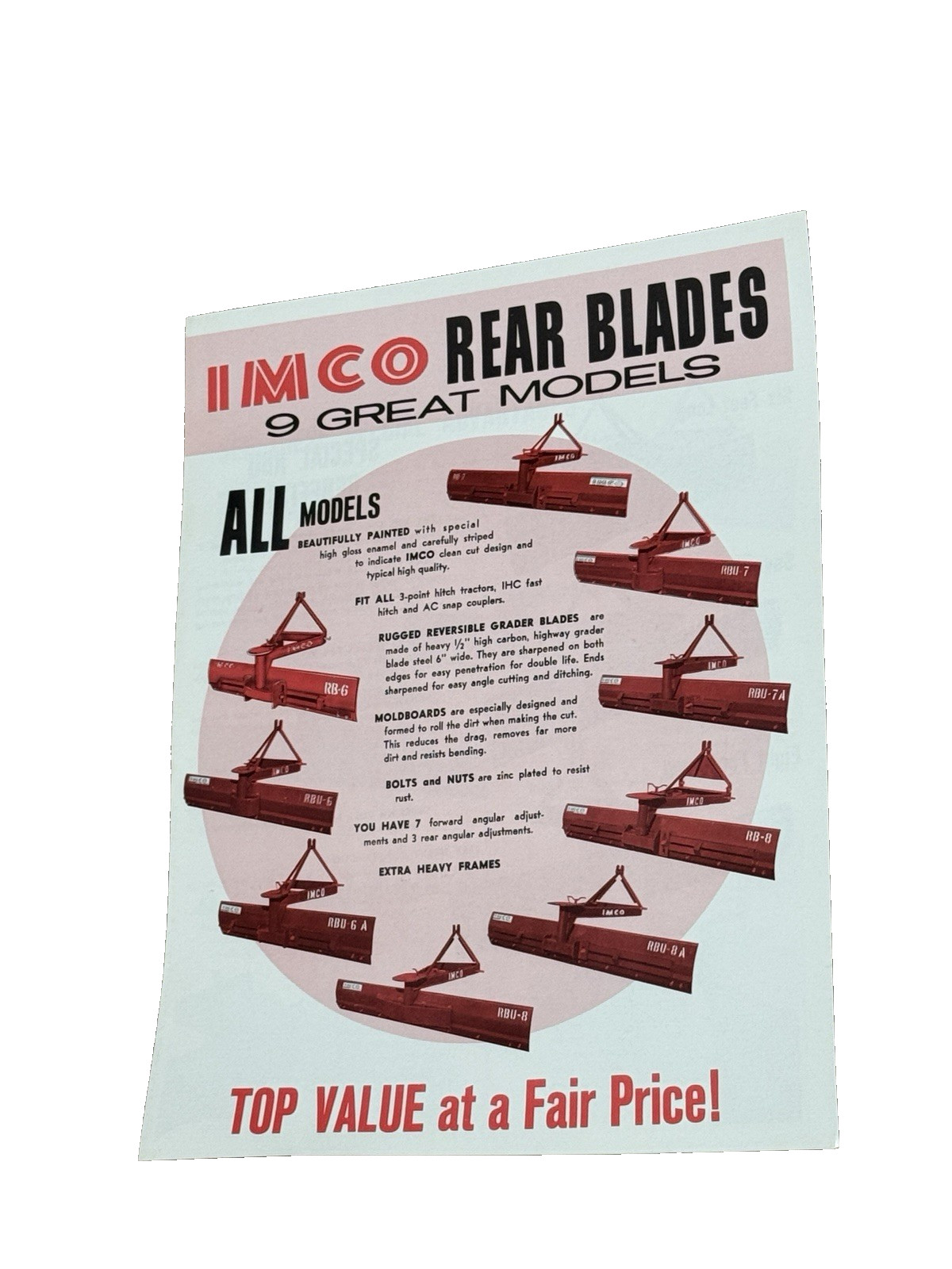 IMCO Brochure Page lot of 9 Farm Equipment Neodesha Kansas red and black ink