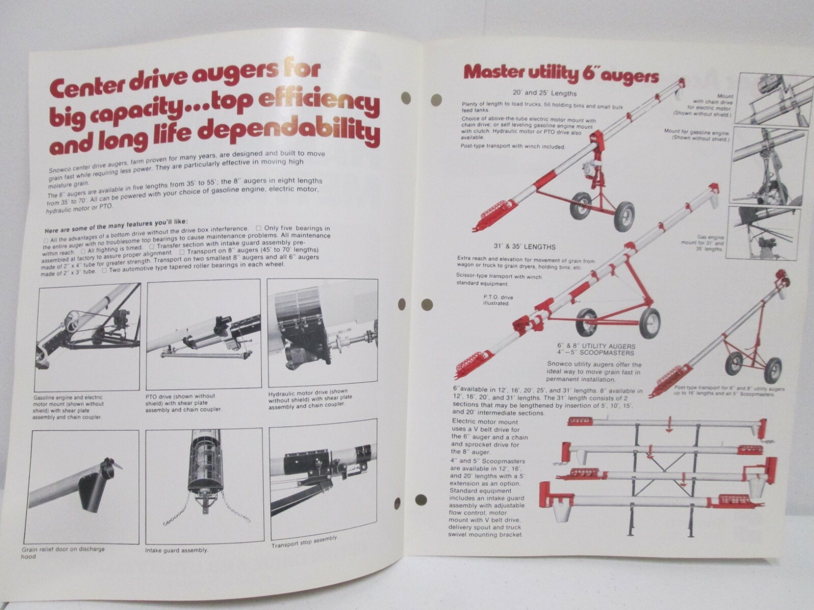 Vintage 1978 Snowco Center Drive and Utility Augers Specifications Brochure