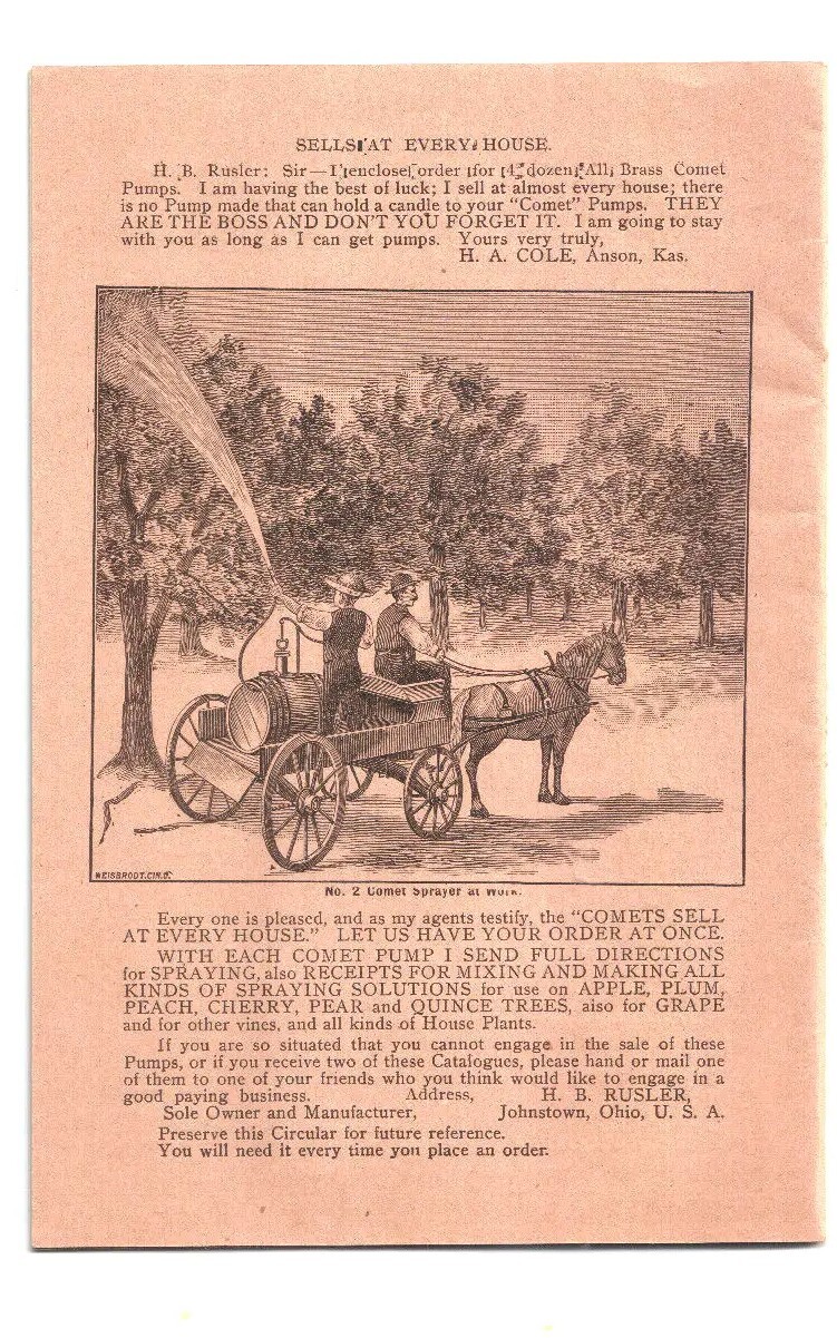 1896 Comet Lawn &Garden Force Pump Recruiting Letter Packet Price List Catalogue