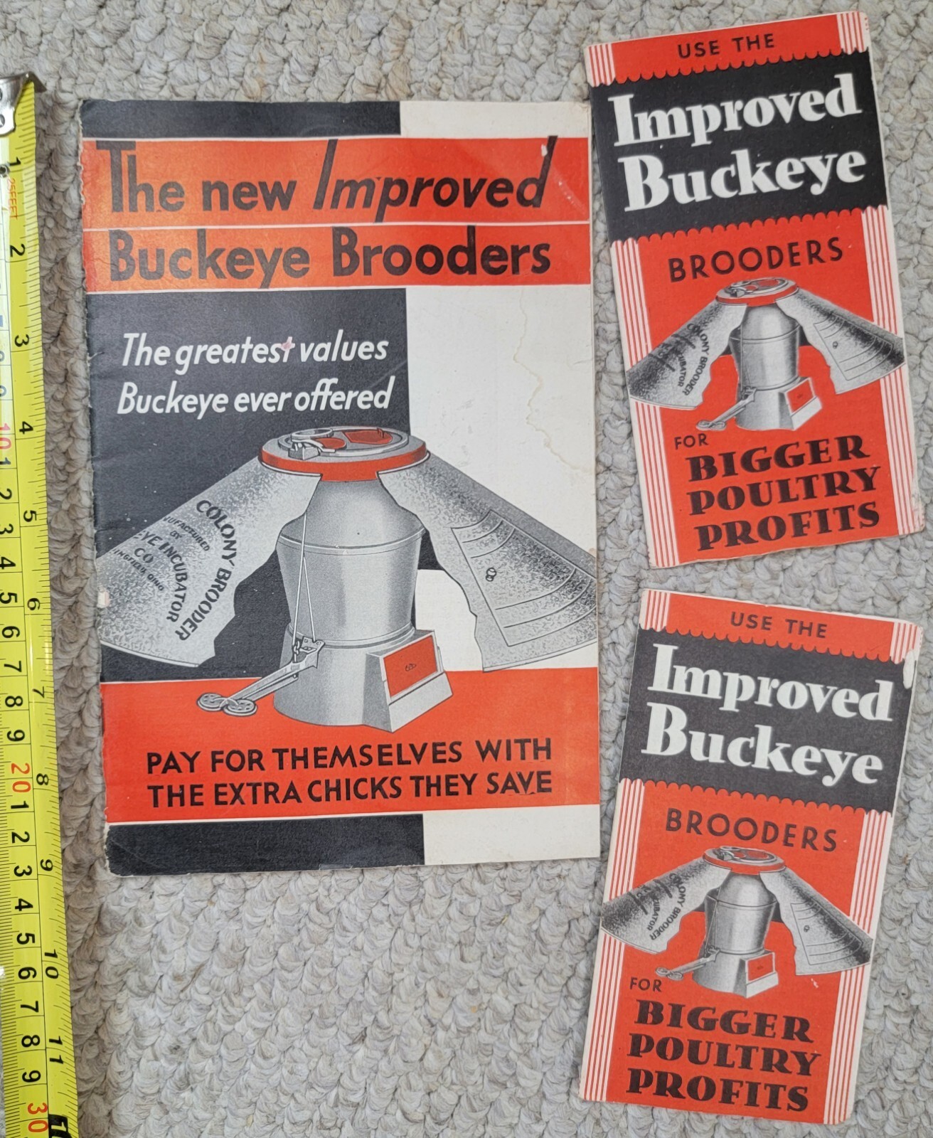 1920s 3 Pamphlets, Price List, New Improved BUCKEYE Brooders Chicken Incubator