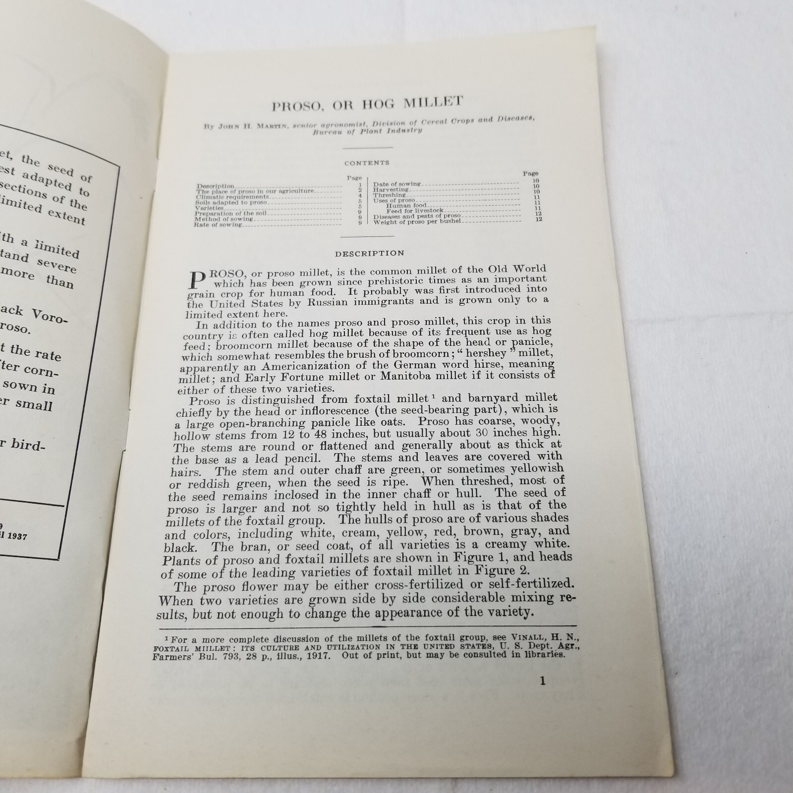 Proso Hog Millet 1937 Farmers&rsquo; Bulletin Booklet 1162 USDA Photos Charts