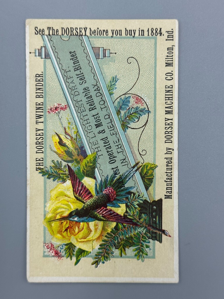 1880s DORSEY Twine Binder FARM MACHINERY Advertising Trade Card MILTON Indiana