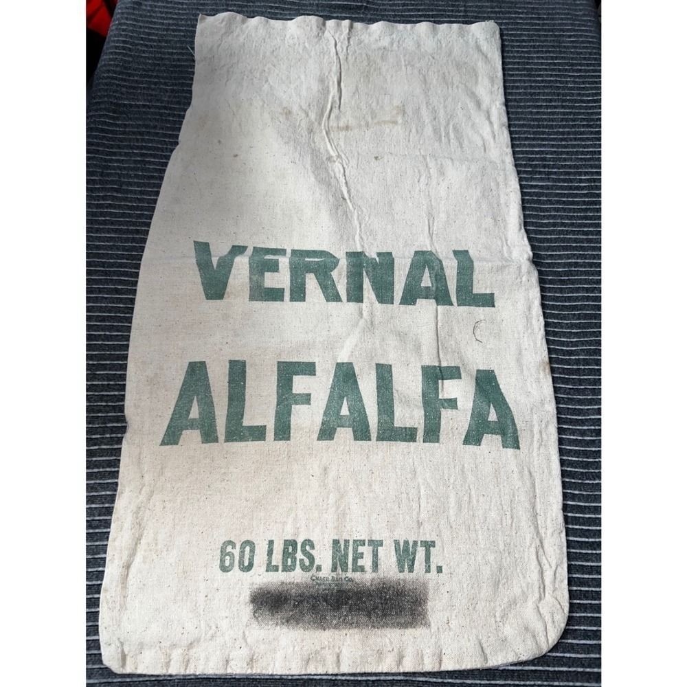 Vintage Bemis Chase Alfalfa Seed Bags Cotton Canvas Farmhouse Decor Lot of 2