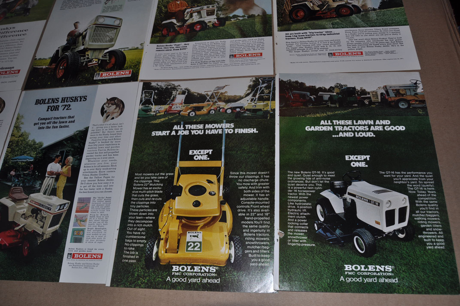 1967-73 BOLENS Lawn Tractor advertisements x10, Bolens Husky, Arnold Palmer etc