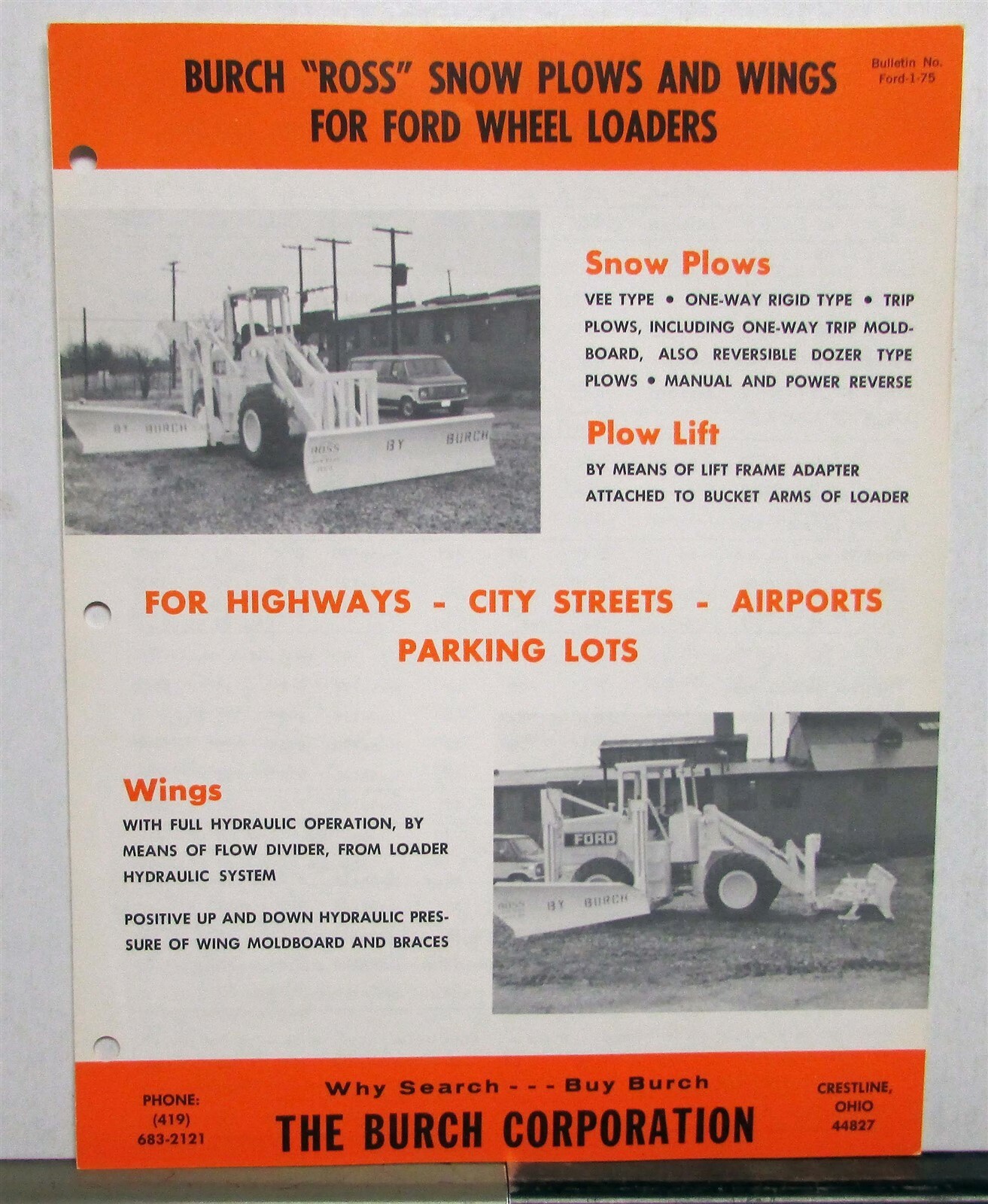 1950s Burch Snow Plows Wings Road Graders Construction Sales Folder
