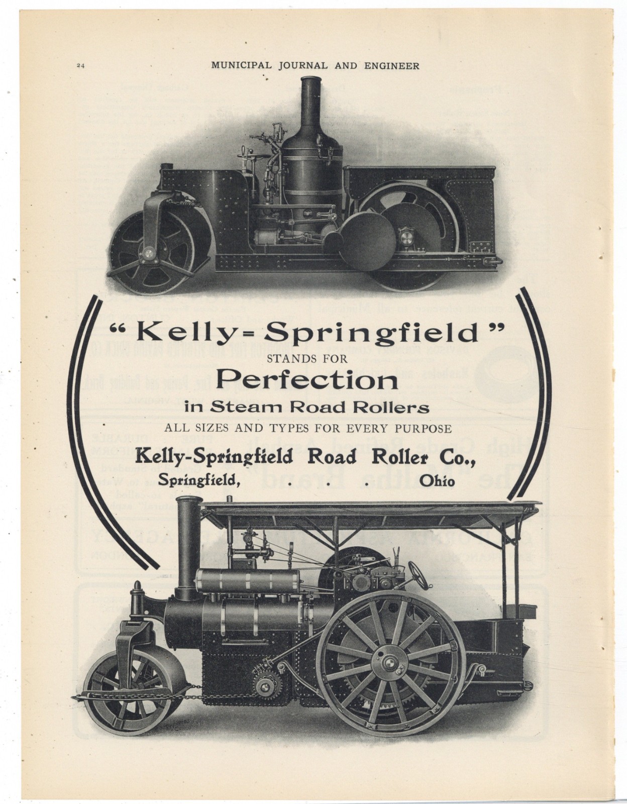 1906 Kelly Springfield Road Roller Co. of Springfield, OhiO Ad: Steam Roller