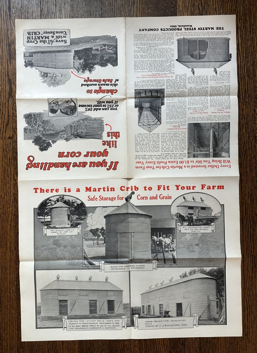 1930s Martin Steel CORN CRIB Farm Advertising Poster Rat Graphic MANSFIELD OH