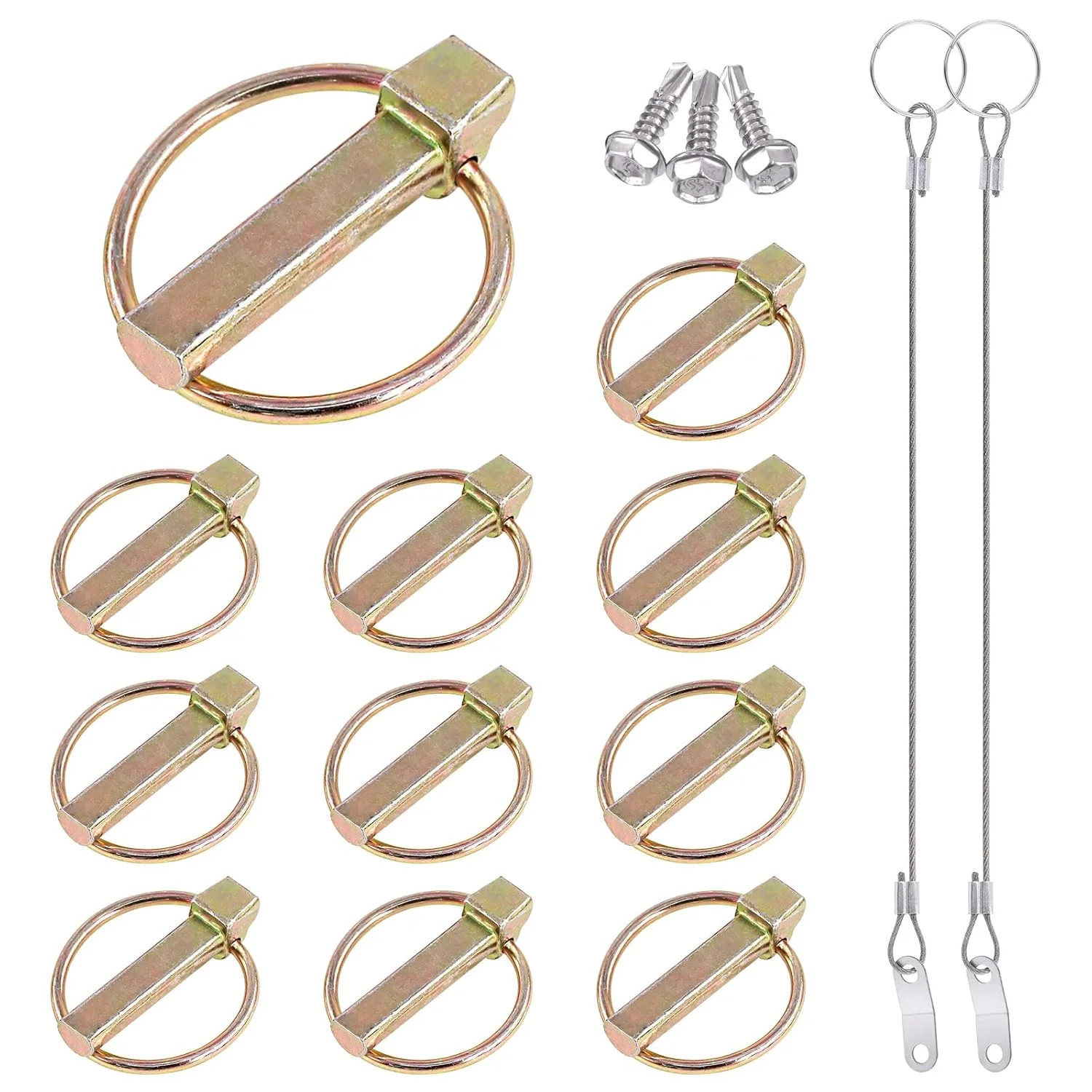 Glarks 15Pcs 7/16&Prime; x 1-3/4&Prime; Lynch Pin with Lanyard Cable Set 10Pcs Lynch Pin Loc