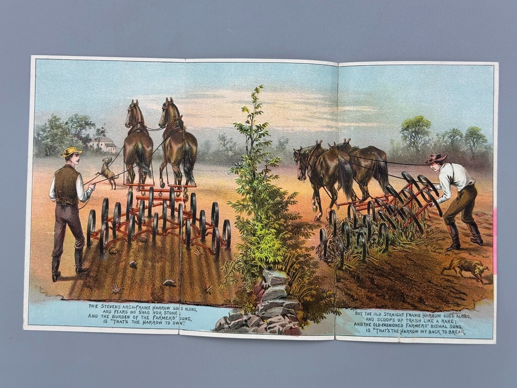 1880s STEVENS HARROW Farm Horse-Drawn Victorian Folding Advertising Trade Card
