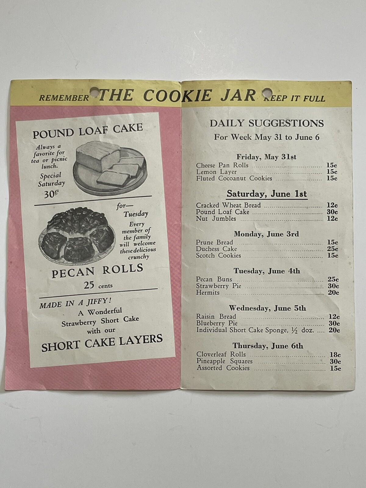 Cushman’s Cookies Portland Maine Weekly Bulletin Suggestions Pricing 1935