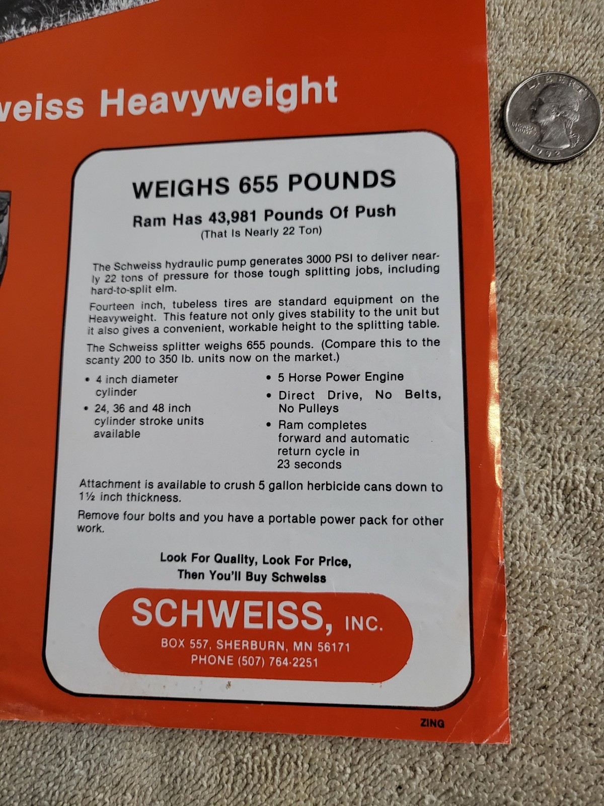 Vintage 1970s SCHWEISS SALES BROCHURE Wood Log Splitter Tractor Can Crusher