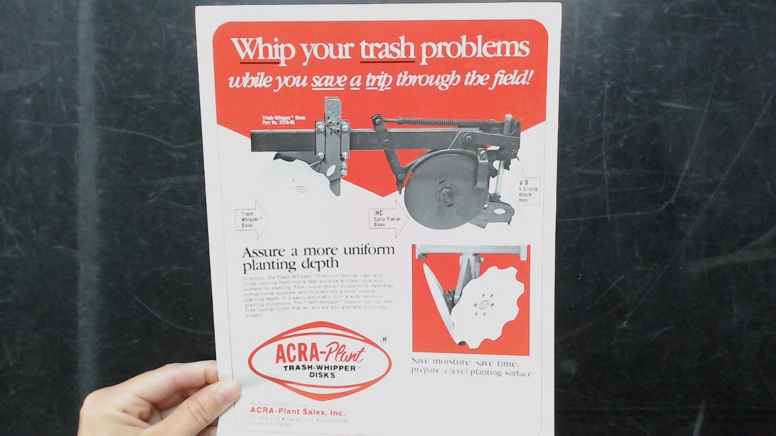 ACRA-Plant Vintage Agricultural Brochure Trash-Whipper Disks V-9 IHC Cyclo