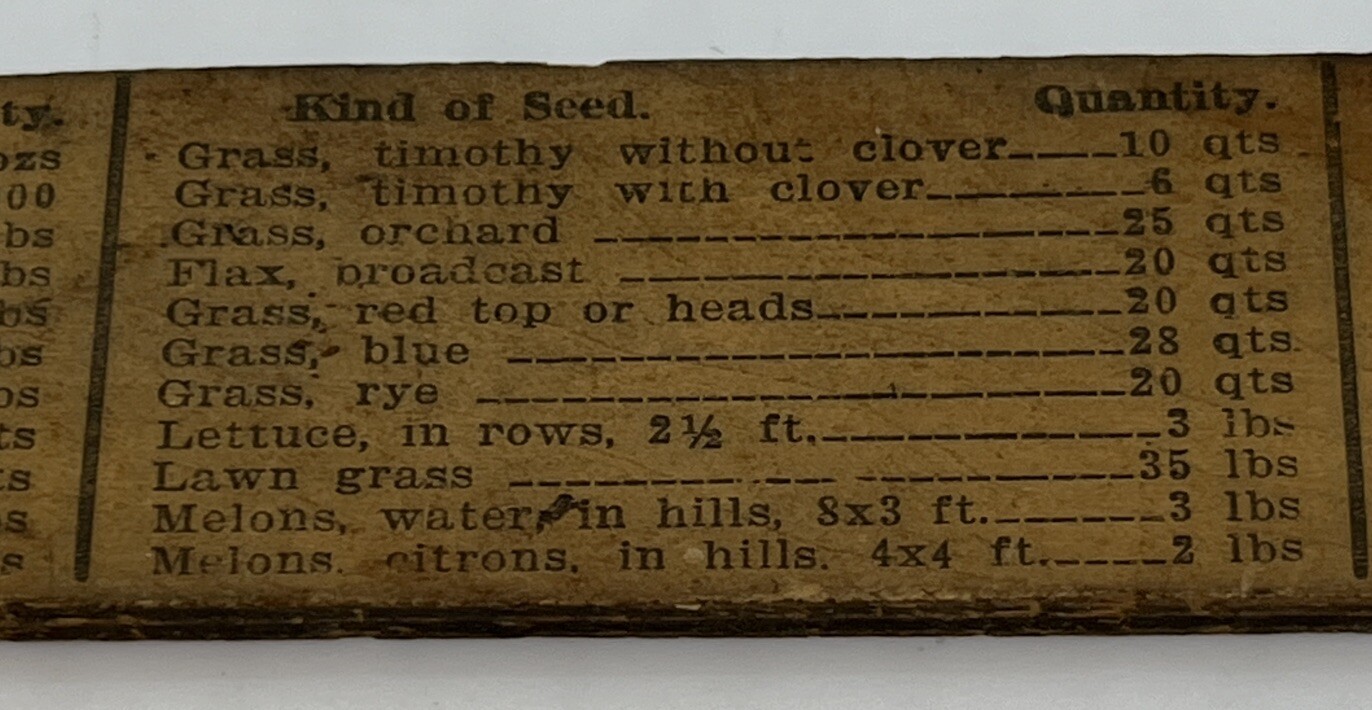 S.P. LUMMUS SUPPLY CO. PHILADELPHIA PA Ruler Seed Per Acre Guide Implements Farm