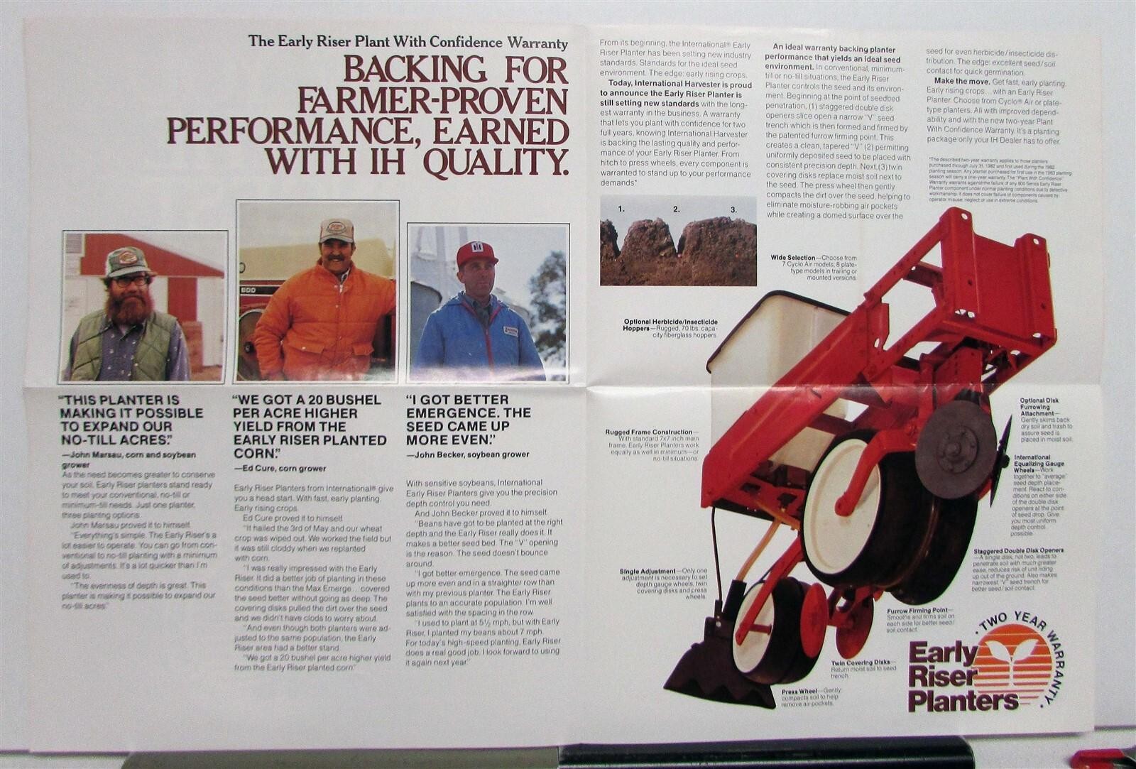 1982 International Harvester Early Riser Planter Specs Agriculture Brochure