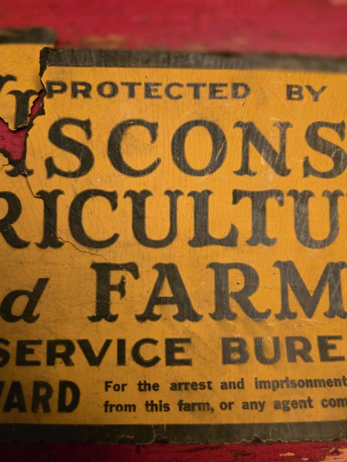 Vintage Cardboard Wisconsin Agriculturalist Farmer Service Bureau Sign Racine WI