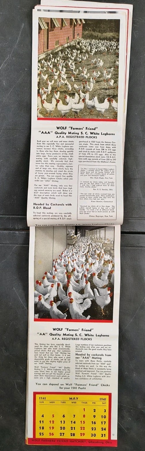 1941 Wolf Baby Chicks Catalog Calendar Sale Brochure Chicken Farming Advertising