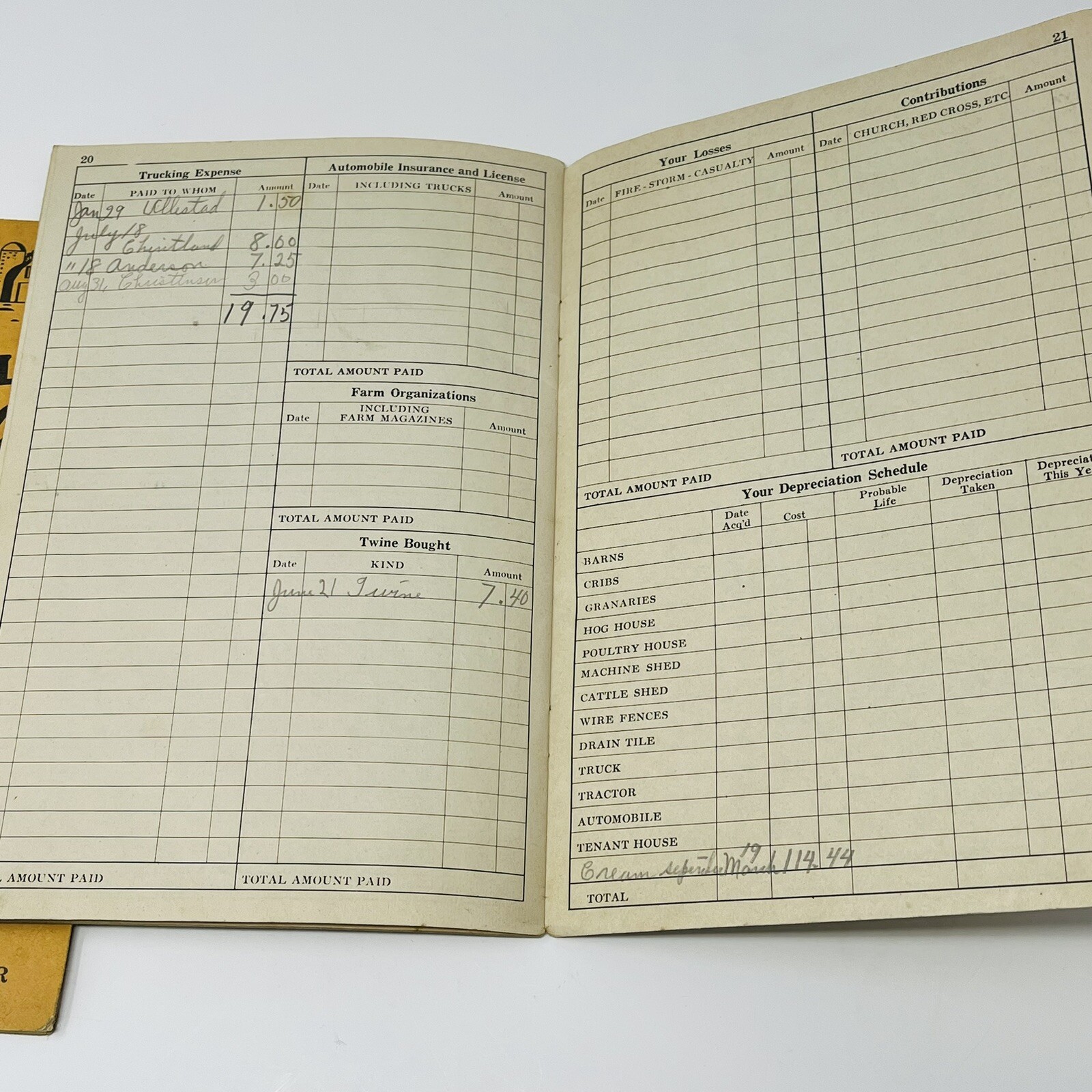 1944 1945 Practical Farm Record Book Jewell Rendering Iowa Falls IA Filled Out