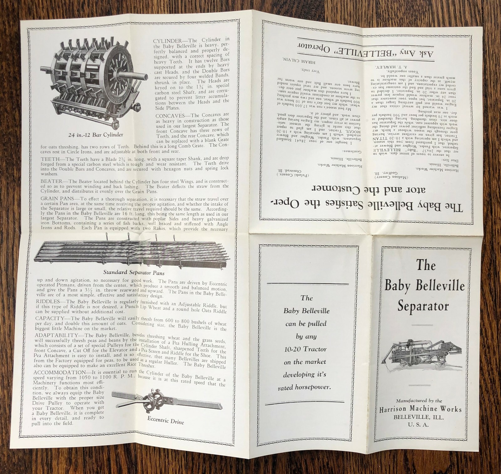 c 1920 BELLEVILLE Separator THRESHER Harrison FARM Machinery ANTIQUE Brochure