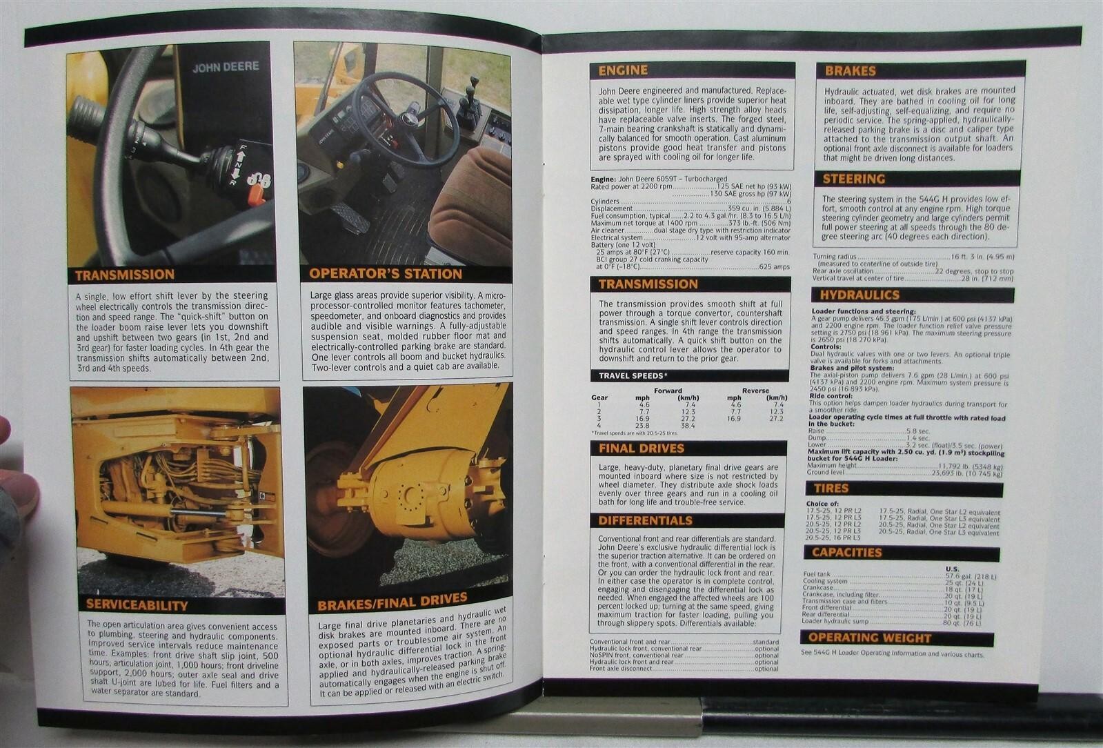 1994 John Deere 544G H Loader Specifications Construction Sales Brochure