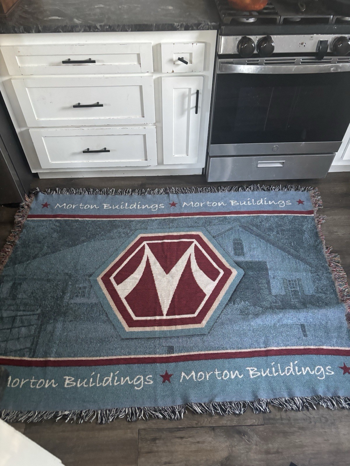 Morton Buildings Woven Throw Blanket 65” X 48” Wall Hanging 100% Cotton USA