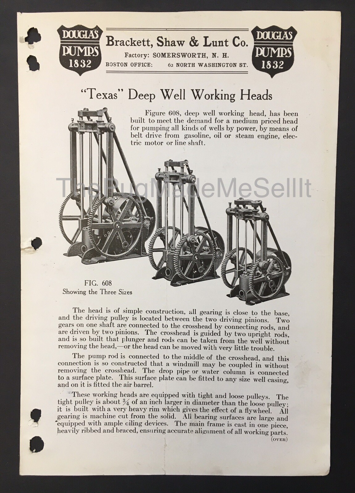Douglas Pumps & Beckett Shaw & Lunt Co Texas Deep Well Working Heads Ephemera