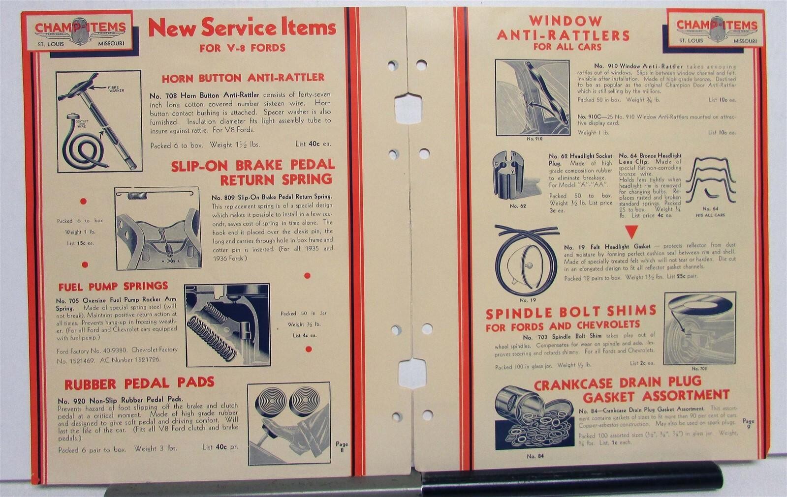 1936 Champ-Items Anti-Rattler Service Items Ball Socket Motor Supports Catalog