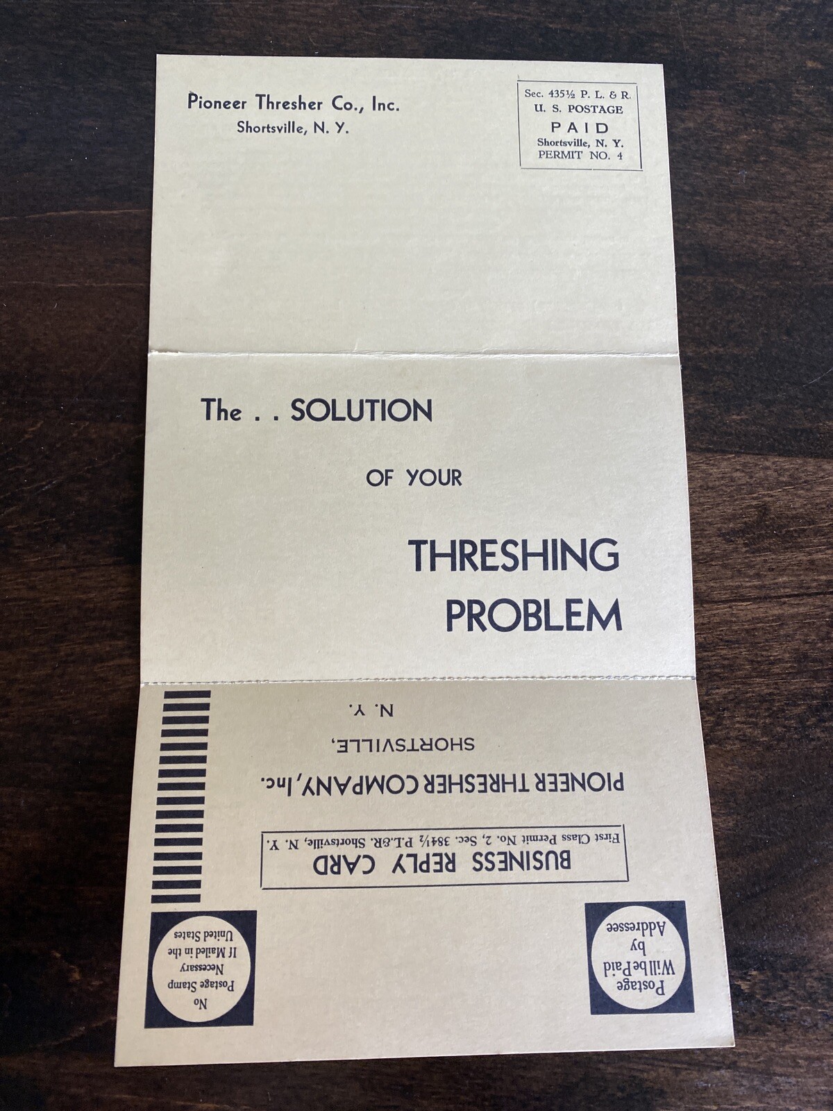 Vintage Advertisement Pioneer Grain Thresher 1930s Brochure Reply Card