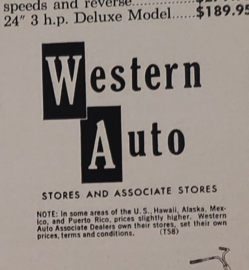 1958 WESTERN AUTO « WIZARD » LAWN MOWER PRODUCT LINE UP ORIGINAL CLASSIC PRINT AD