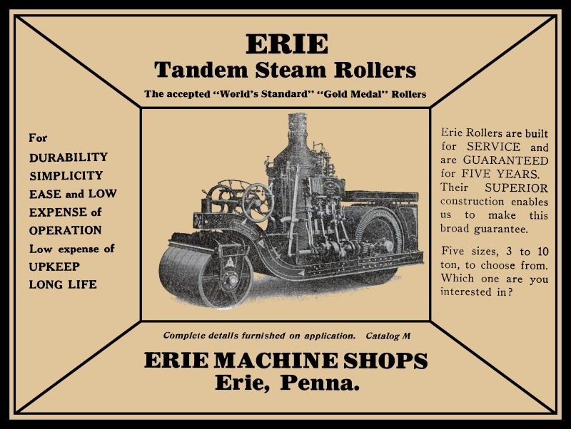 1917 Erie Machine Shops of Pennsylvania Steam Roller NEW Metal Sign: 12×16&Prime;