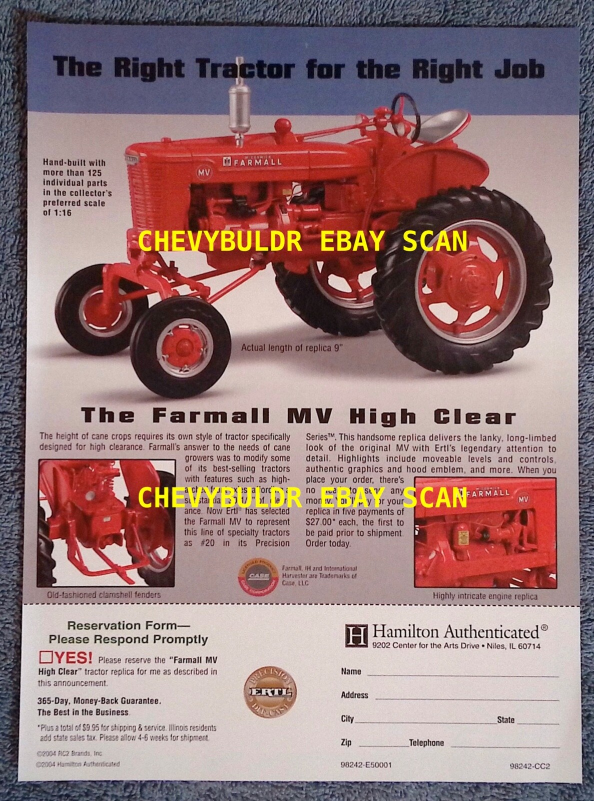 Hamilton Farmall MC High Clear Die-Cast Tractor Advertisement —From 2004—