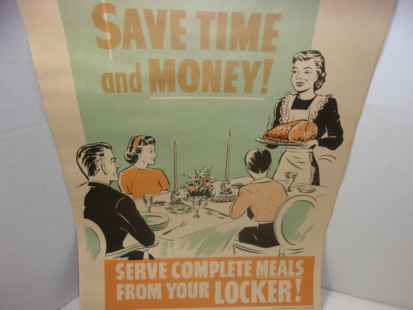 Meat Locker Butcher Shop Advertising Farm Cattle Beef 1950&rsquo;s Vintage Sign Poster