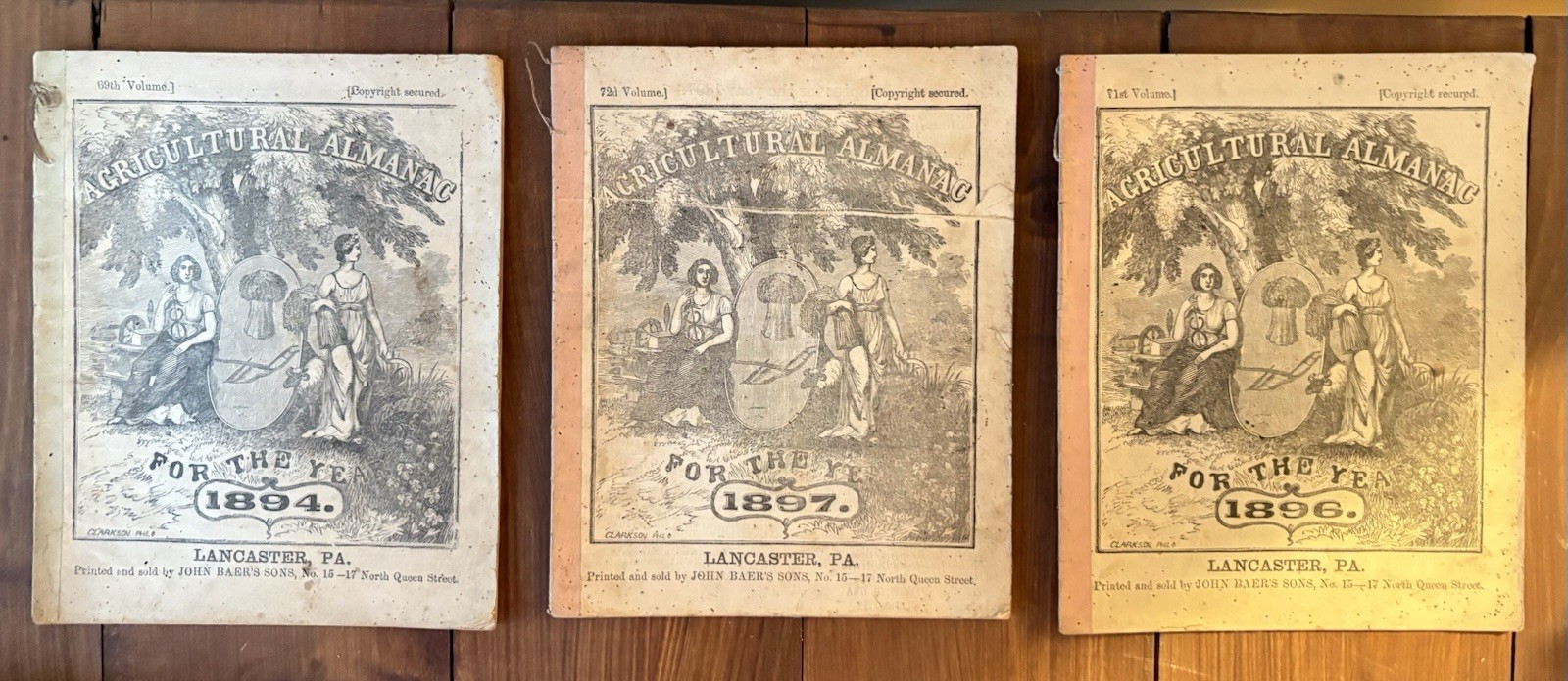 Lot Of 3 John Baer&rsquo;s Agricultural Almanac Lancaster, PA 1894, 1896, 1897