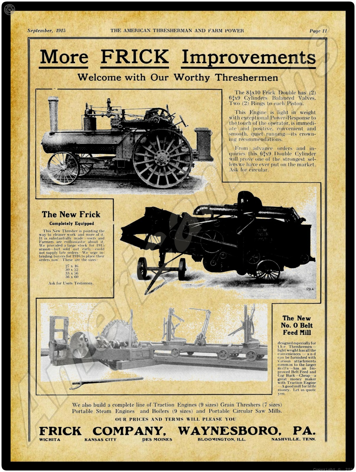 1915 Frick Co. Double Cylinder Engine New Metal Sign: Waynesboro, Pennsylvania