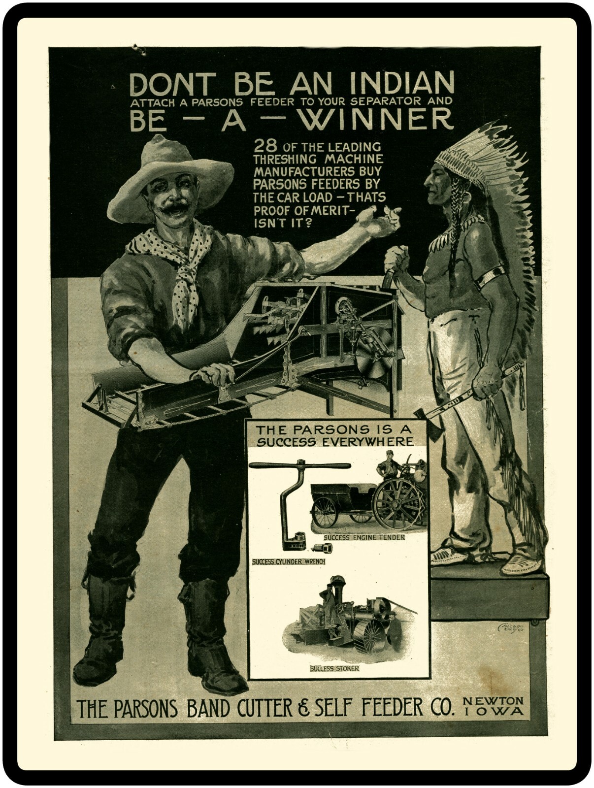 1903 Parsons New Metal Sign: Newton, Iowa, Don&rsquo;t Be an Indian LARGE SIZE 12 x 16