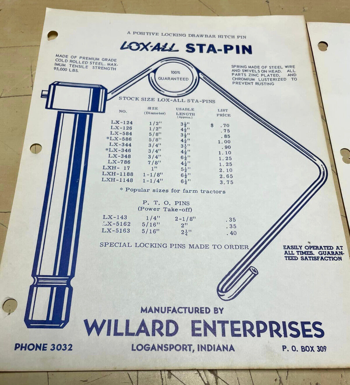 Vtg 1960s Lox All Sta-Pin Big Orange Tractor Clevises One-Page Ads & Price List