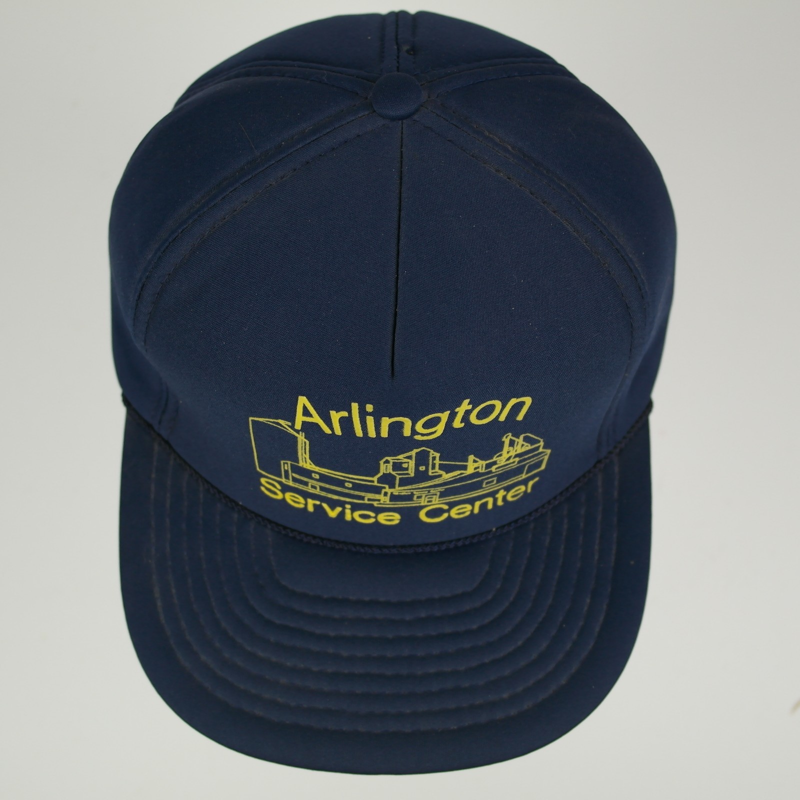 Vintage Arlington Service Center Farmer Mesh Trucker Hat Snapback, Blue Cap