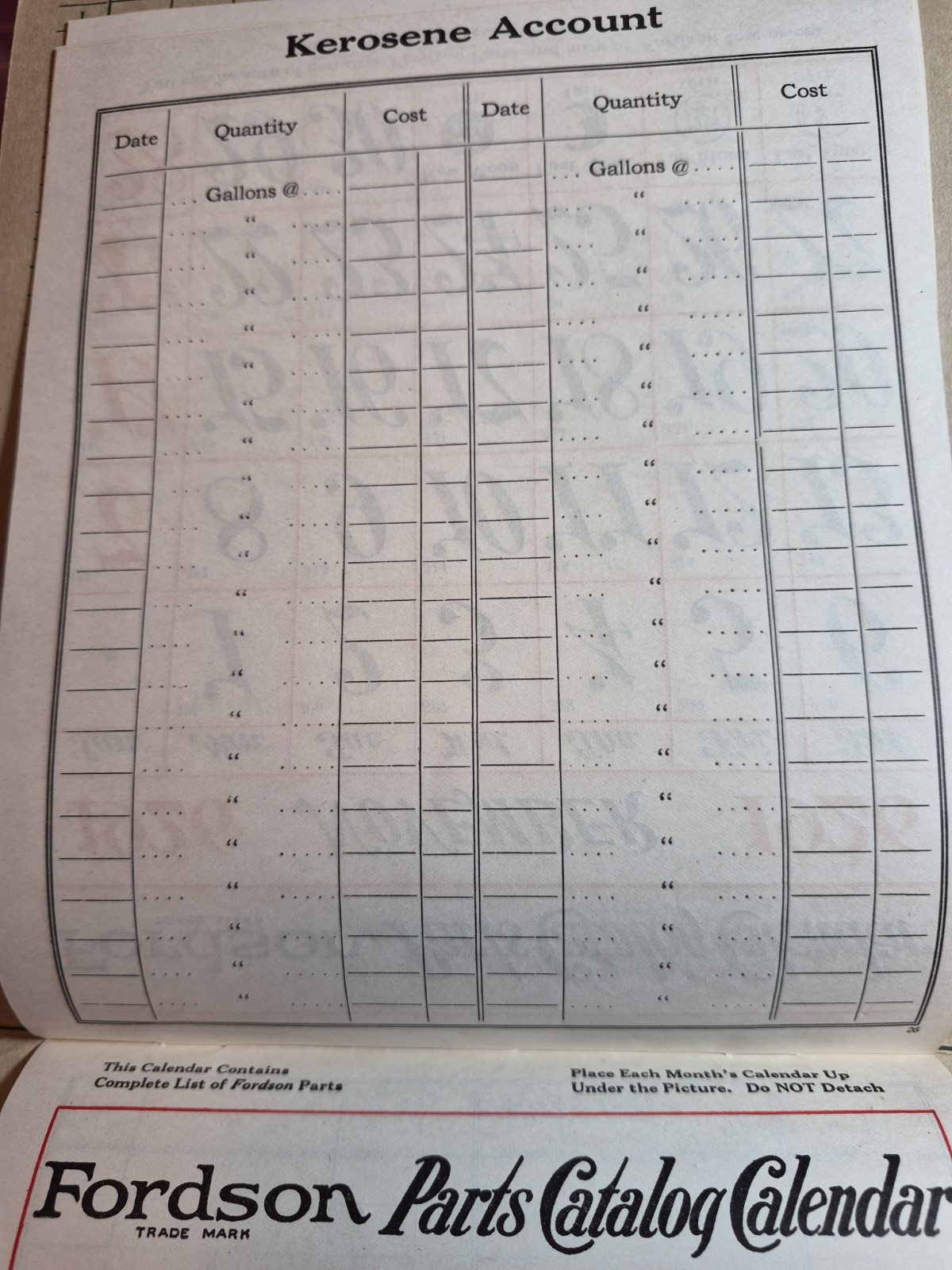 RALPH FULTON FORDSON TRACTOR CALENDAR AND PARTS LIST VINTAGE 100 Years Old! 1926