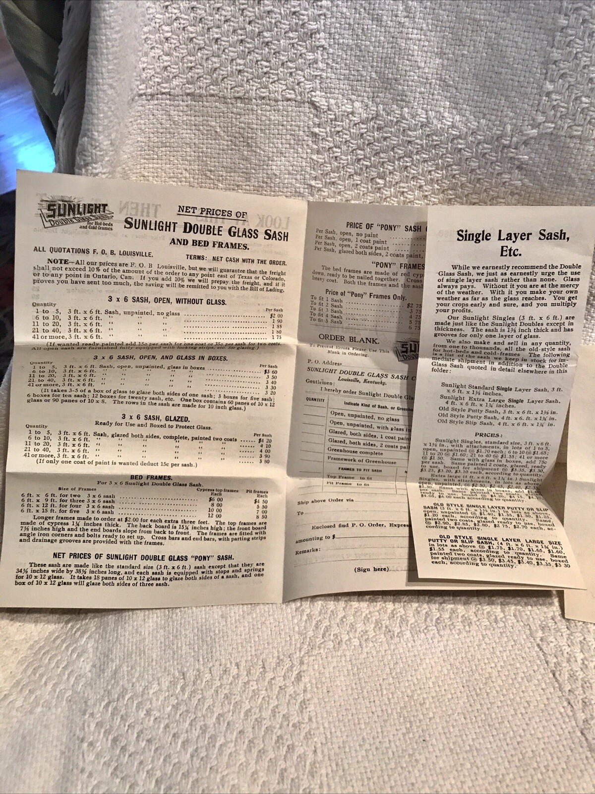 Early 1900&rsquo;s SUNLIGHT GLASS hot beds and cold frames Catalogue w.encl.note