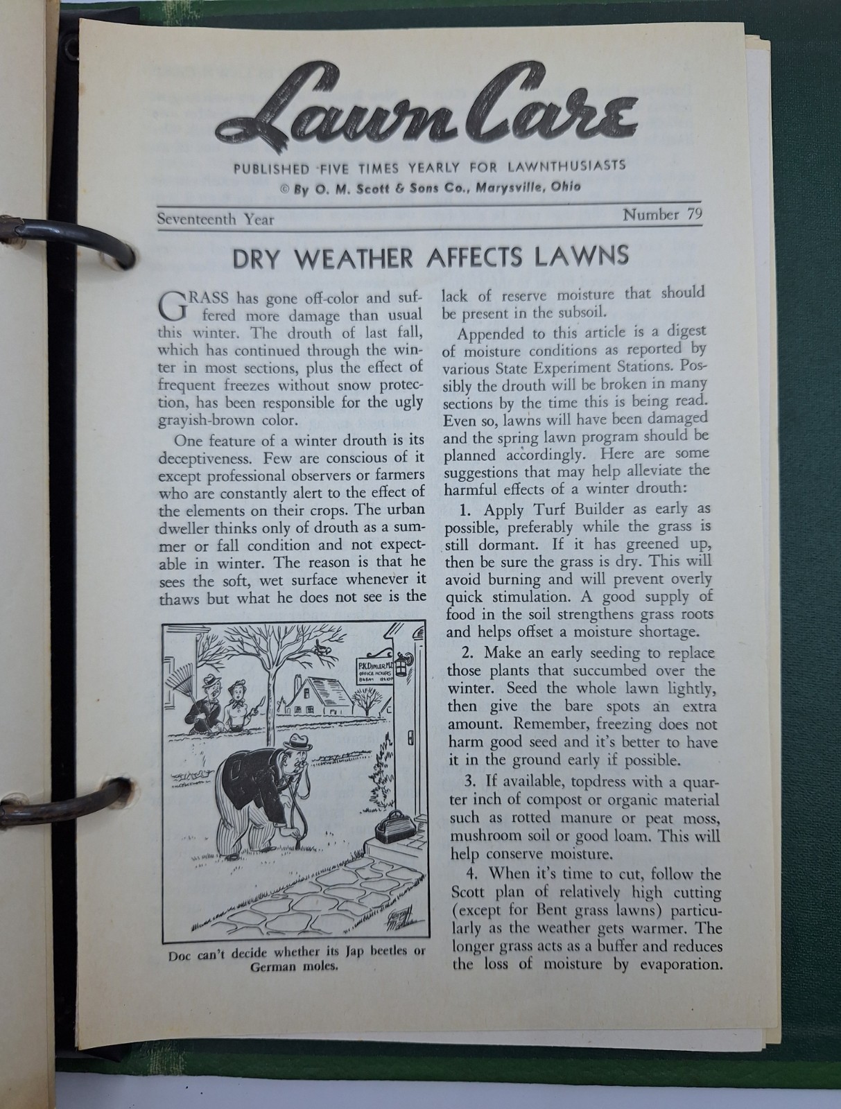 Scotts Lawn Care Binder w/Quarterly Bulletin Inserts O M Scott & Sons Co Vintage