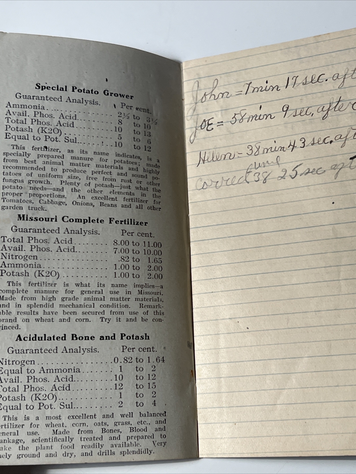 1907 antique NORTH WESTERN Animal Bone Fertilizers Date Book Agriculture