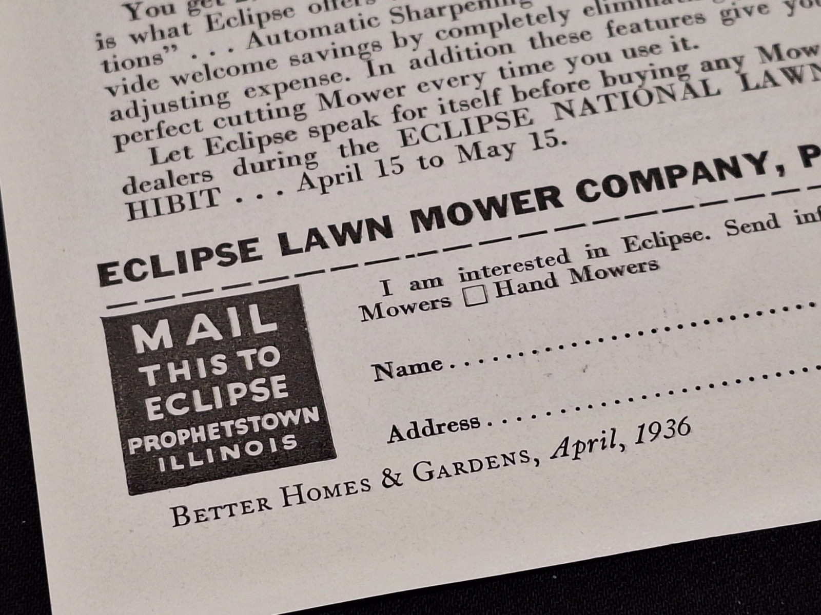 1936 ECLIPSE LAWN MOWER Original Print Ad Magazine