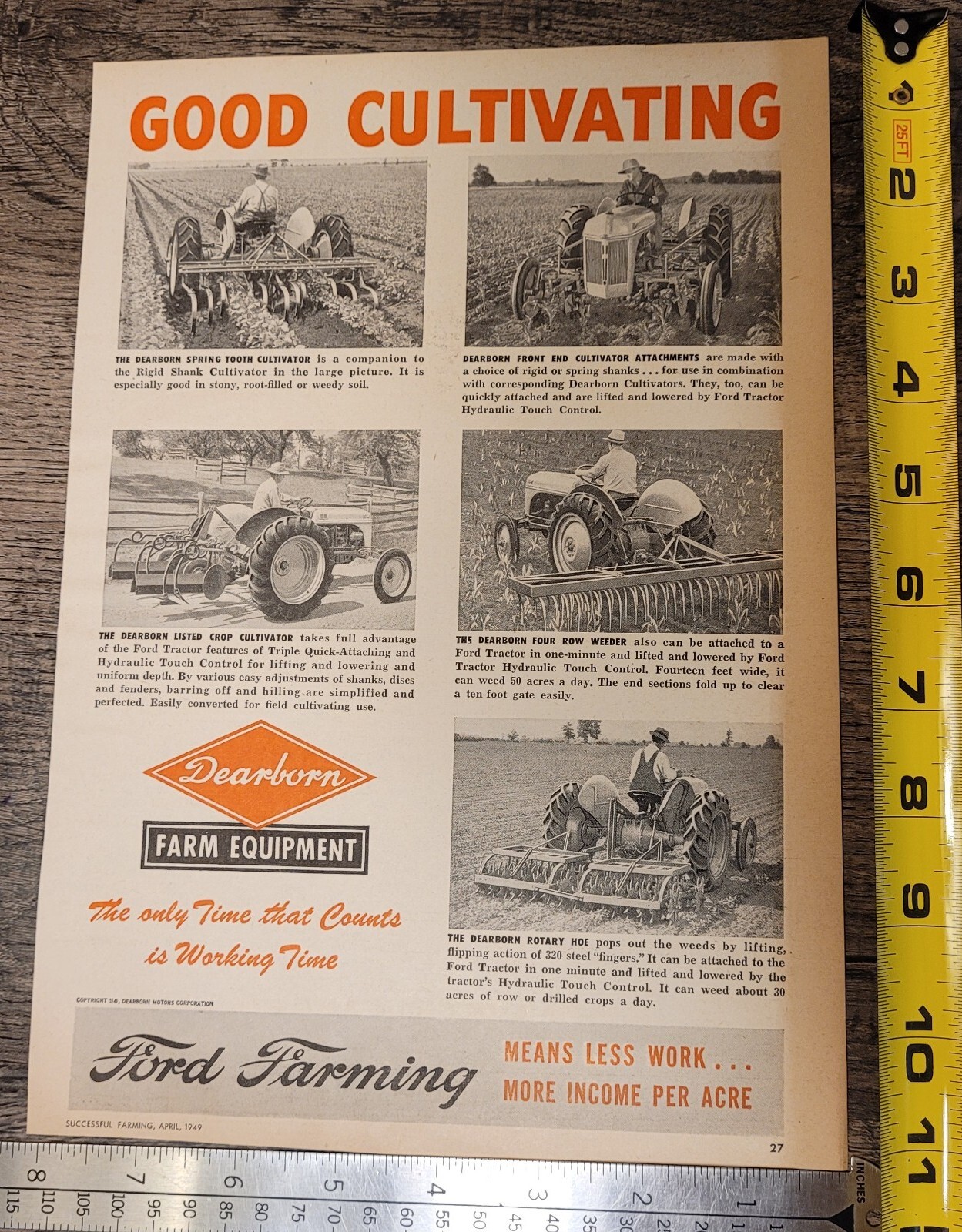 VTG 1949 DEARBORN FORD FARM EQUIP. Tractors/Cultivator Magazine PrintAd 11.5&Prime;x8&Prime;